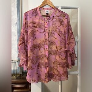 Cabi minx blouse in lilac leopard